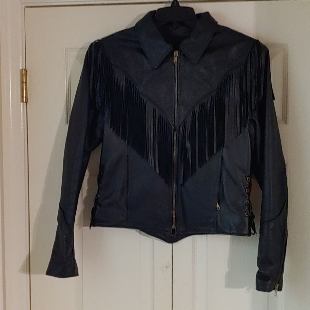Ladies Embossed Leather Motorcycle Jacket Size 10